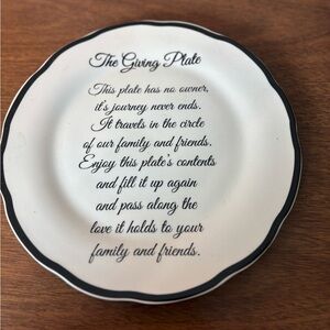 The Giving Plate White Ceramic Decorative Plate with Black Trim